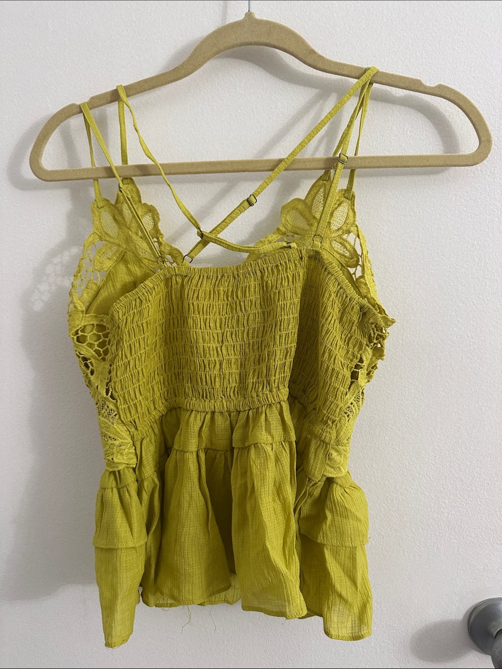 Lace Crochet Ruffle Tank Top - Yellow - Picture 2 of 2